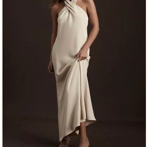BHLDN Ruby Twist Halter Satin Gown CHAMPAGNE